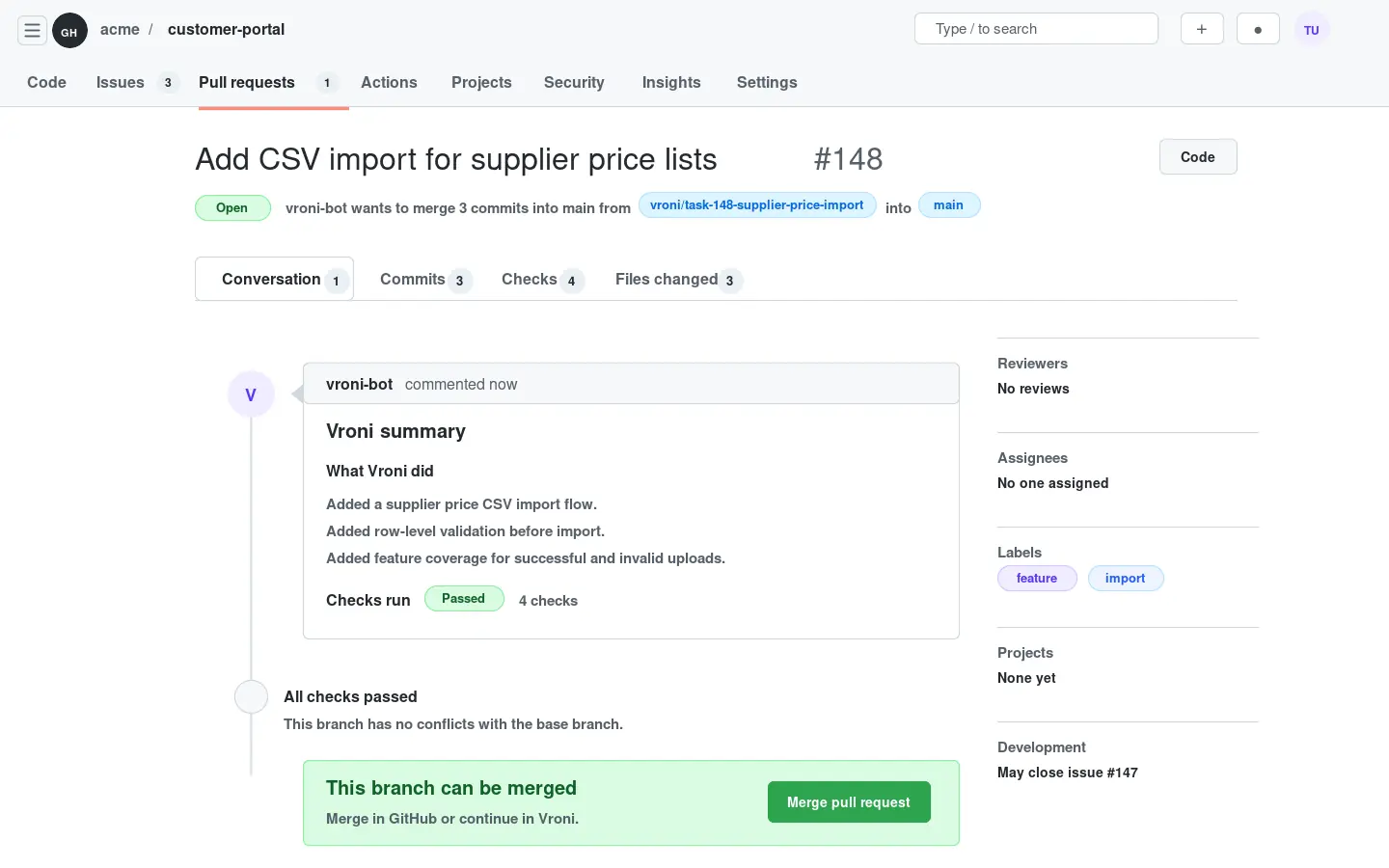 GitHub pull request opened by Vroni